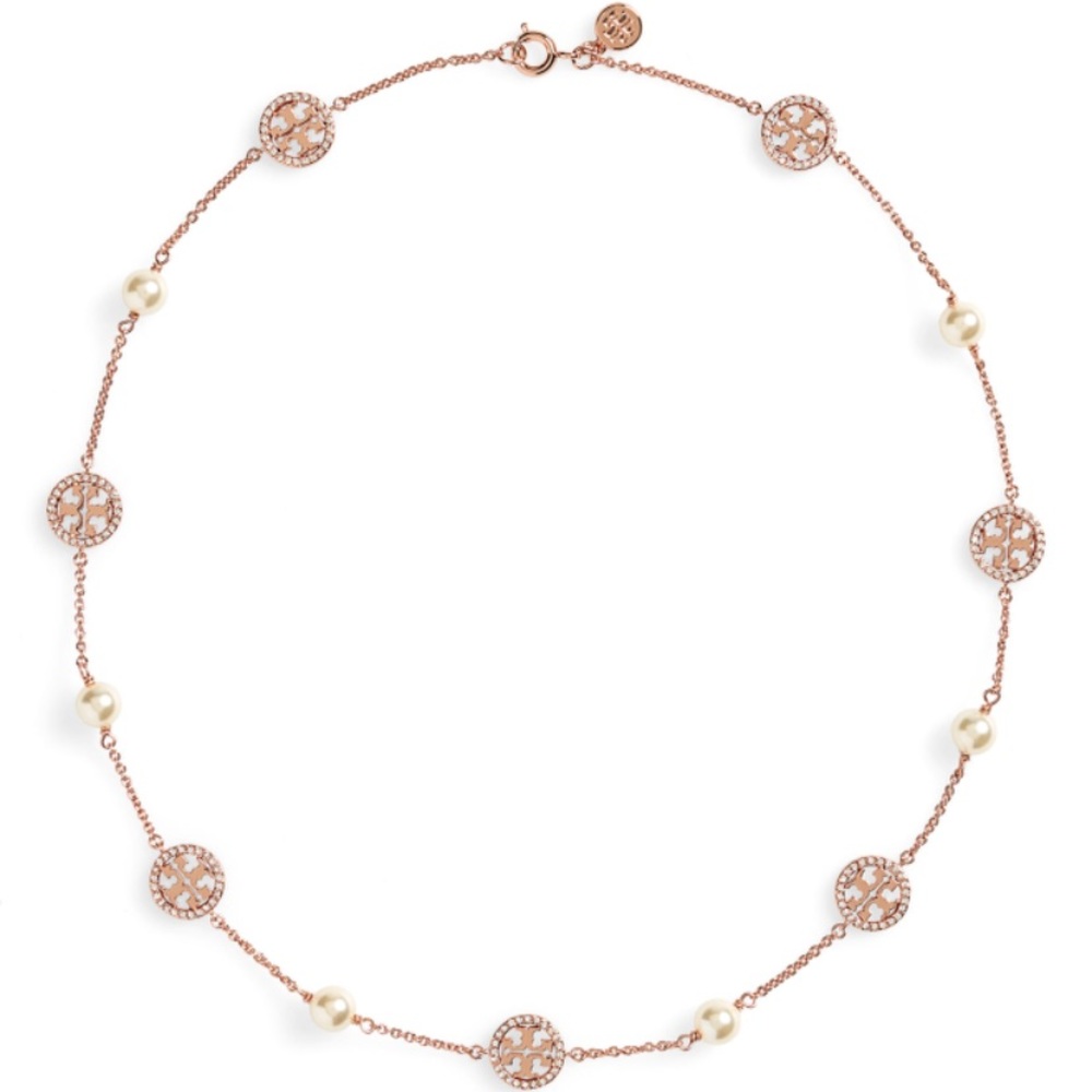 Tory Burch Crystal Necklace, Rose Gold